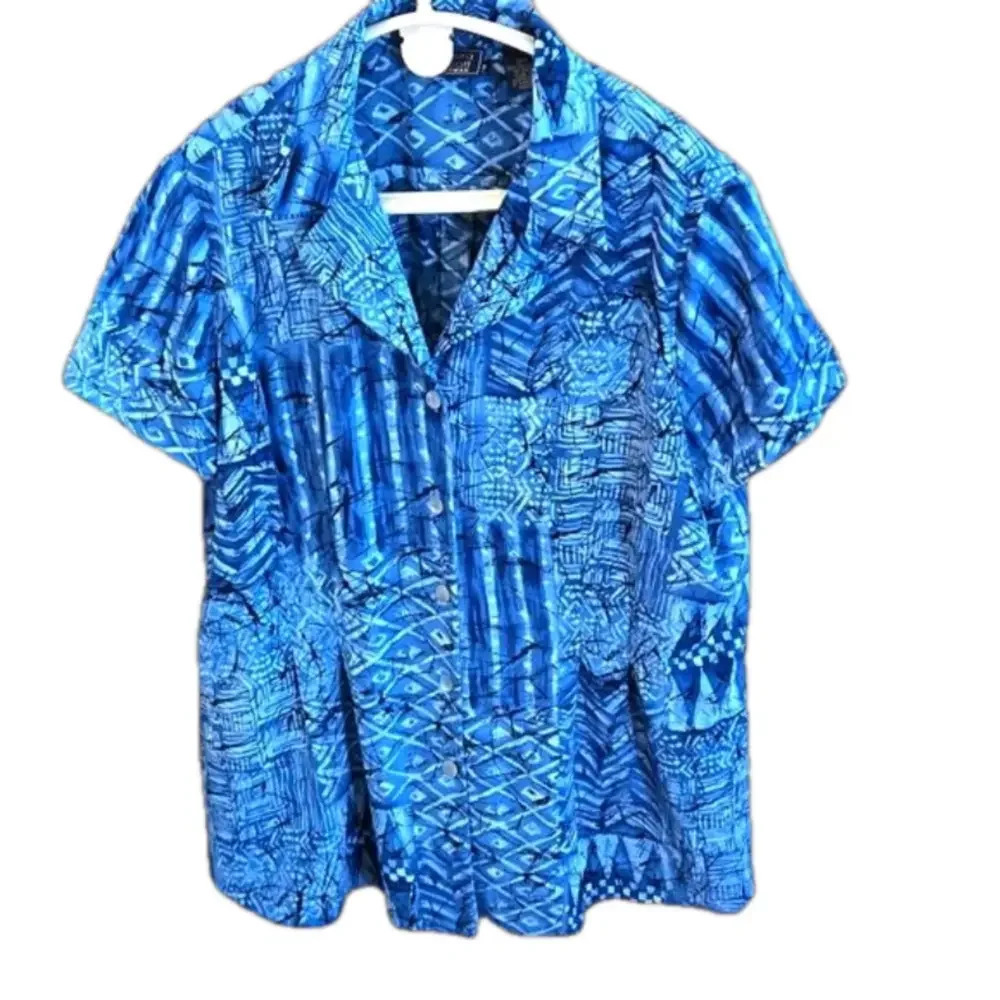 Vintage Laura Scott Blouse Blue, Black, White Women's 20W